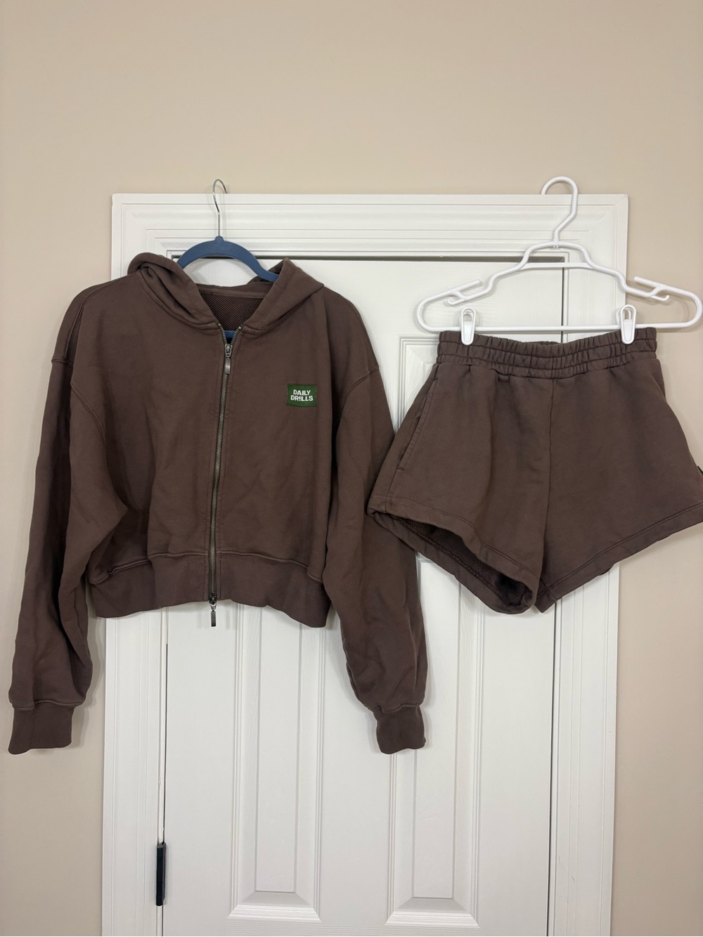 Daily drills. Mocha Zip Hoodie and Matching Shorts Set